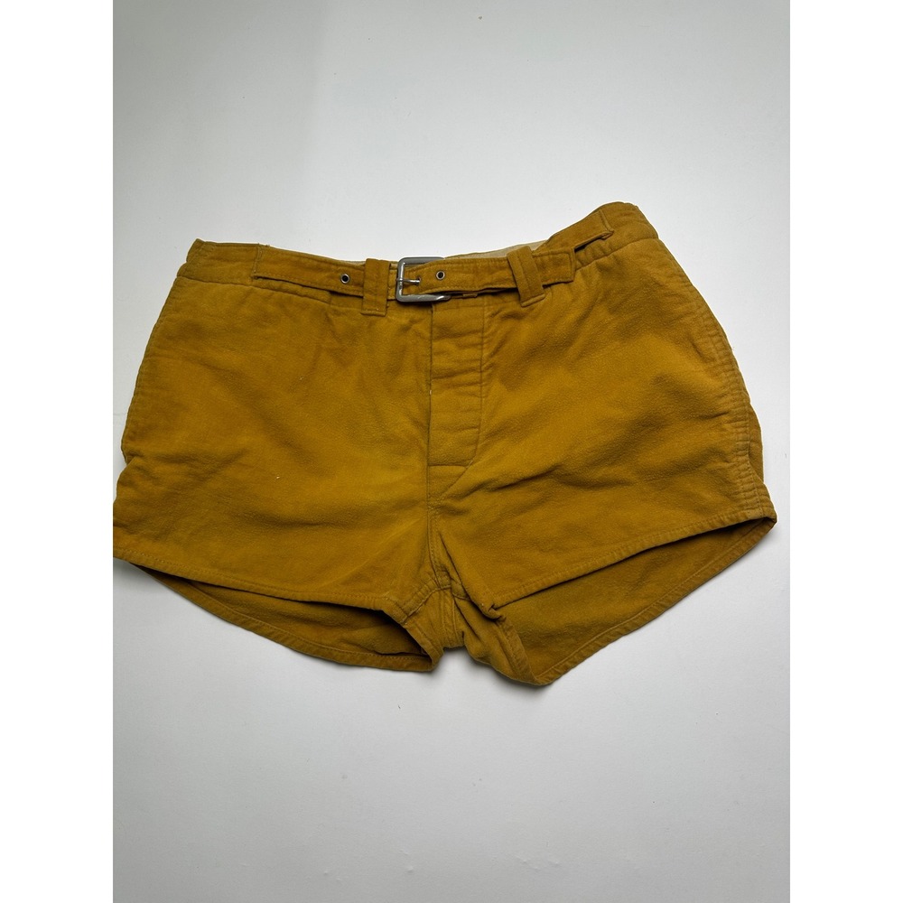 Vintage 1930s 40s Rawlings Basketball Shorts Felt Wool Belted Mustard Mens Gold